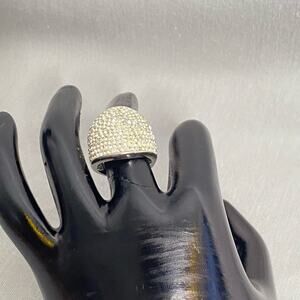 Big Statement Piece Ring Pave' Face Silver Tone With Clear Stones